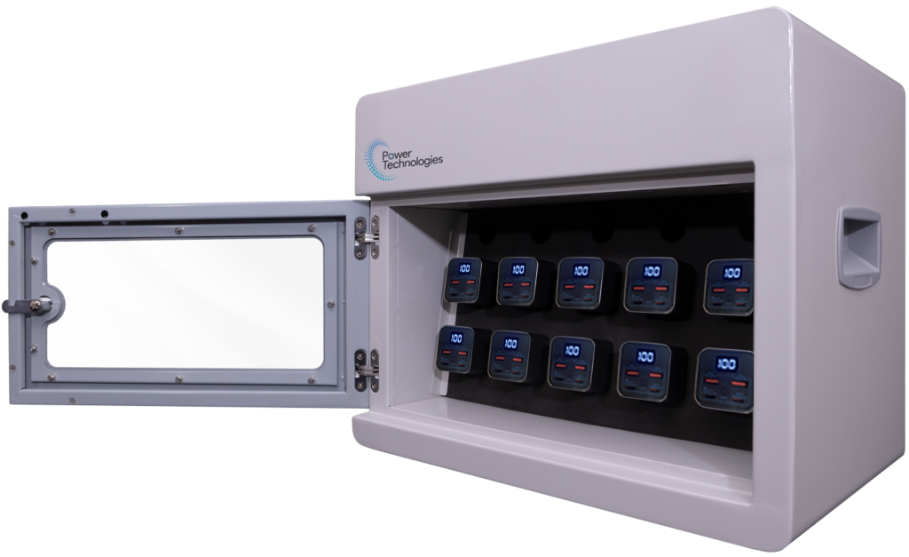POWER TECHNOLOGIES 10 Bay Secure Battery Charging Cabinet w/ HS Cables ...