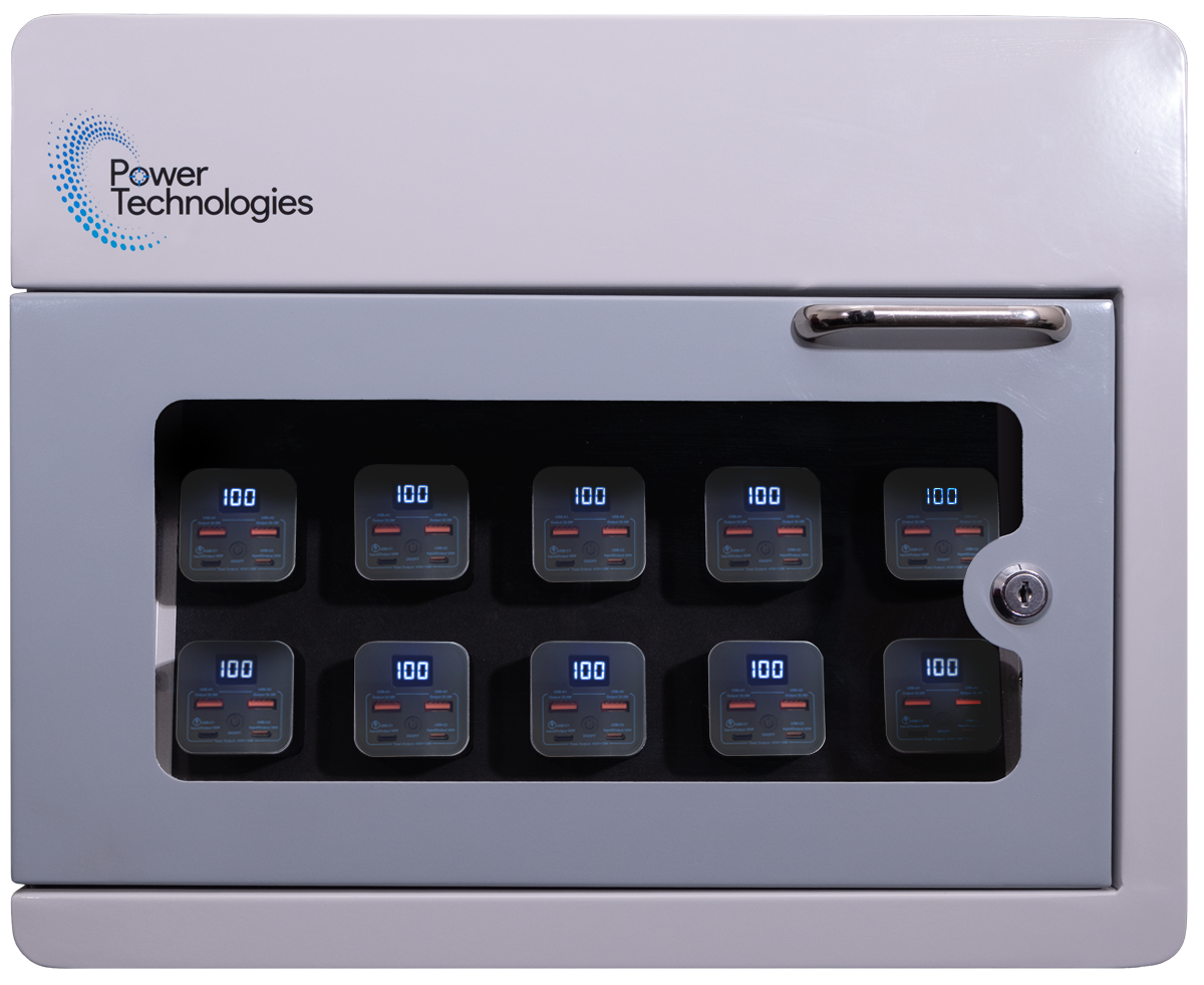 POWER TECHNOLOGIES 10 Bay Secure Battery Charging Cabinet w/ HS Cables ...