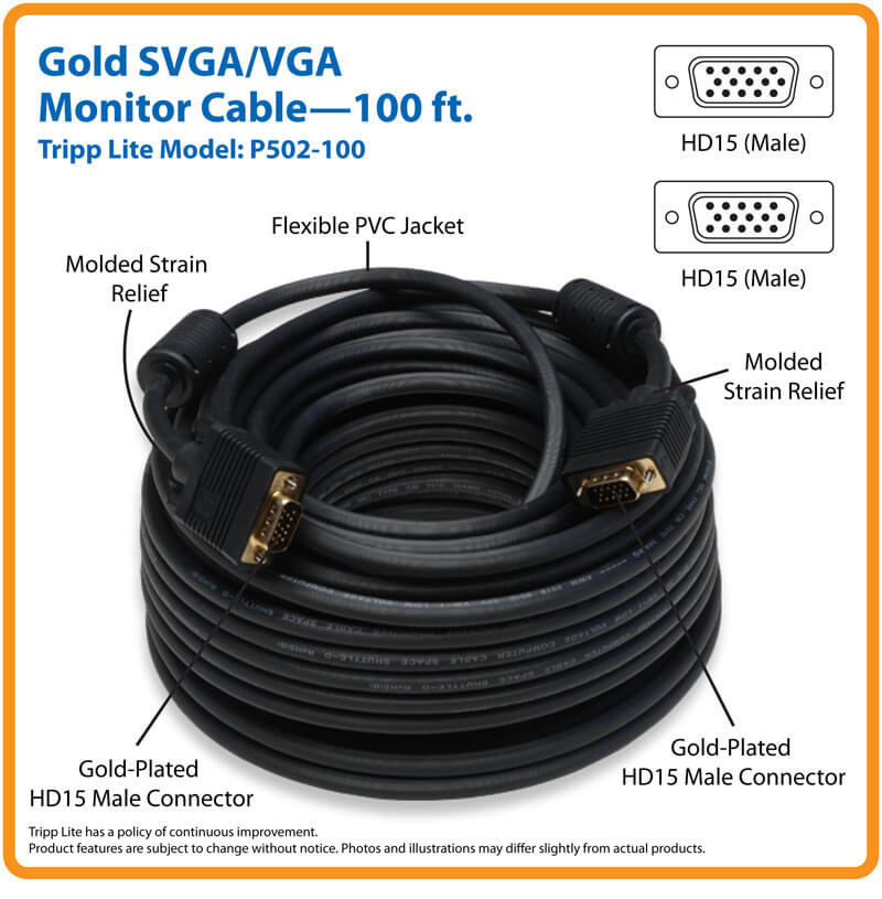 TRIPP LITE VGA CABLE HD15 M/M 100F/30.5M P502-100