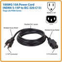 TRIPP LITE COMPUTER POWER CABLE NEMA 5-15P-C13 10A 10F/3.05M P006-010