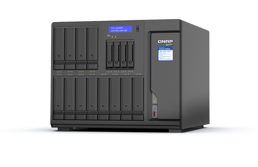 Qnap 16-Bay TurboNAS (12 x 3.5" HDD + 4 x 2.5" SSD), SATA 6G, Intel Xeon W-1250 6 cores 12 threads 3.3 GHz (boost up to 4.7 GHz), 32GB DDR4 ECC RAM (max. 128GB)