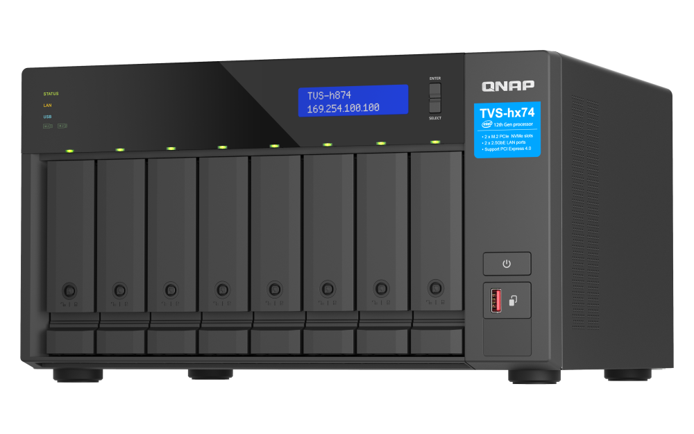 Qnap 8-bay QuTS hero NAS, Intel® Core™ i7 12-core (8 Performance cores + 4 Efficient cores) /20-thread, 32GB SO-DIMM