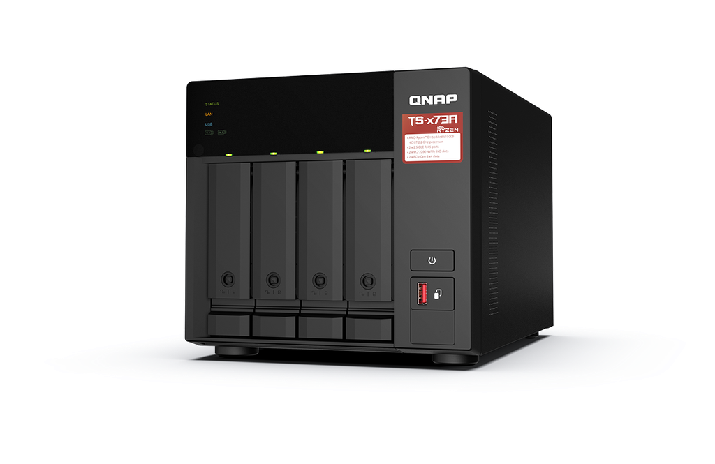 Qnap 4-bay NAS, AMD Ryzen V1000 series V1500B 4C/8T 2.2GHz, 8GB DDR4 RAM (2 x SODIMM slots, max. 64GB, optional ECC RAM support)