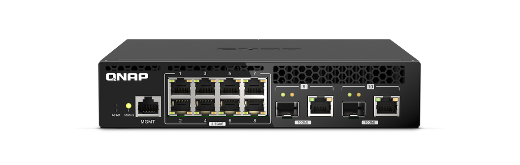 Qnap QSW-M2108R-2C, 8 port 2.5Gbps, 2 port 10Gbps SFP+/ NBASE-T Combo, web managed switch, rackmount design, new rack mount kit