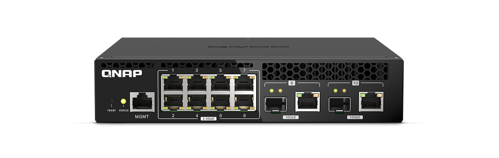 Qnap QSW-M2108-2C, 8 port 2.5Gbps, 2 port 10Gbps SFP+/ NBASE-T Combo, web managed switch