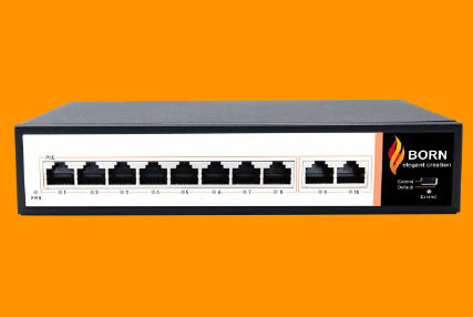 BORN  8-Port Fast Ethernet PoE Switch + 2*1G RJ45 UPLINK + 2*1G SFP UPLINK 130W