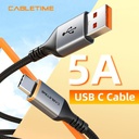 CABLETIME- Alumium USB-A 2.0 to USB-C 5A Super-Fast Charge Cable, AM/CM, Nickle Plated, Purple insulation, With 56kΩ pull-up resistor, Current: 5A Max, Transmission Rate: 480Mbps, Shell: Aliumium Housing (Space Grey), Wire：30AWG*2C+20AWG*2C+AL+B: PVC Jacket Black Matte with Nylon Jacket OD3.8mm, Certificate: CE, ROHS2, REACH, SKU- CT-AMCM5A-AG2