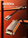 CABLETIME-USB TYPE C to HDMI Cable 8K/60Hz, Male to Male, Gold Plated, Resolution: 8K60Hz 4K144Hz Max, Shell: Zinc Alloy, Wire: USB3.2 CABLE [32#(1/0.20BC)*1P+AL/MY]*4P+32#(1/0.20BC)*1P+32#(1/0.20BC)*4C+24#(7/0.20BC)*1C+D(7/0.20BC)+AL, Jacket:Black Braided, OD:5.1mm, SKU- CT-CMHD8K-ZG1