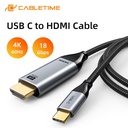 CABLETIME- Premium USB Type C to HDMI Cable, Gold Plated, Support AUDIO-VIDEO 4K/60HZ, Transmission Rate: 18Gbps, Shell: Aluminum +TPE, Wire: [32AWG*2C+EAM]*4P+32AWG*1P+32AWG*4C+28AWG*1C+26AWG*1C+AB, Jacket: Black Braided, OD: 4.5mm, RoHS , SKU- CT-C160-PU31-CMHD2-S3