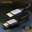 CABLETIME- 8K Premium HDMI 2.1 Cable – 48Gbps Ultra High Speed, 4K 144Hz, Gold Plated, Nylon Braided, Aluminum Housing