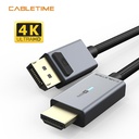CABLETIME- Premium DisplayPort to HDMI Cable, Male/Male, Gold Plated, Support 4K/60HZ(3840*2160p), Shell: Alumiunm Shell with LED, Wire: UL 32AWG 5P+5C with ALMlar+ 85% Braiding OD5.2mm, Flexilble matt PVC, Black PVC with Nylon Jacket, SKU- CT-AV585-P02G4K60-S1.8