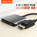 CABLETIME- DP to Dual HDMI 8K Adapter, Support SMT, with CUSTOMER LOGO PRINTING, SKU- CT-DM2H8K-AG