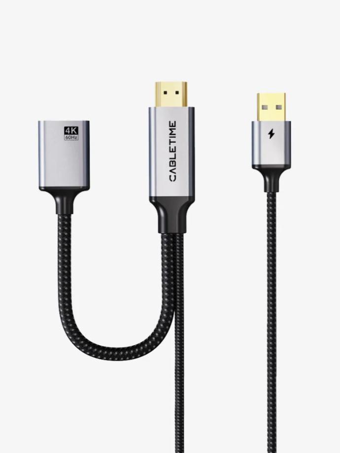 CABLETIME- HDMI TO DISPLAYPORT WITH USB C POWER cable ,