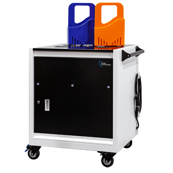 POWER TECHNOLOGIES 32 Bay Smart Charging Cart & Carry Out Baskets - 220V UK, MODEL- AC-GO, SKU- CRT-GO-S32K-U