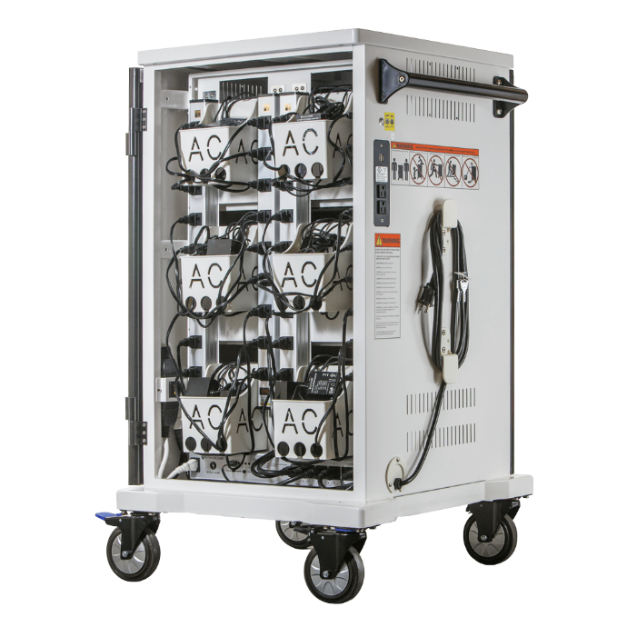 POWER TECHNOLOGIES Premium 36 Bay Secure Smart Charging Cart, USB-C 65W HUB and CABLES UK, MODEL- AC-SLIM-H65, SKU- CRT-SLM-S36L-U-H65C