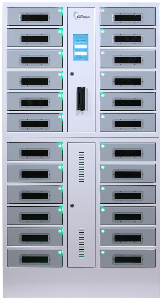 POWER TECHNOLOGIES 24 Bay Charging Locker with RFID Lock & Contact-less Access - 220V UK, MODEL- SC-Locker-24, SKU- LKR-SC-B24R-U