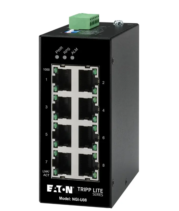 Tripp Lite series 8-Port Unmanaged Industrial Gigabit Ethernet Switch - 10/100/1000 Mbps, DIN Mount, TAA  Part Number:  NGI-U08