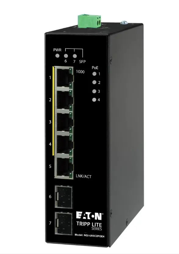 Tripp Lite NGI-U05C2POE4 5-Port Unmanaged Industrial Gigabit PoE+ Switch