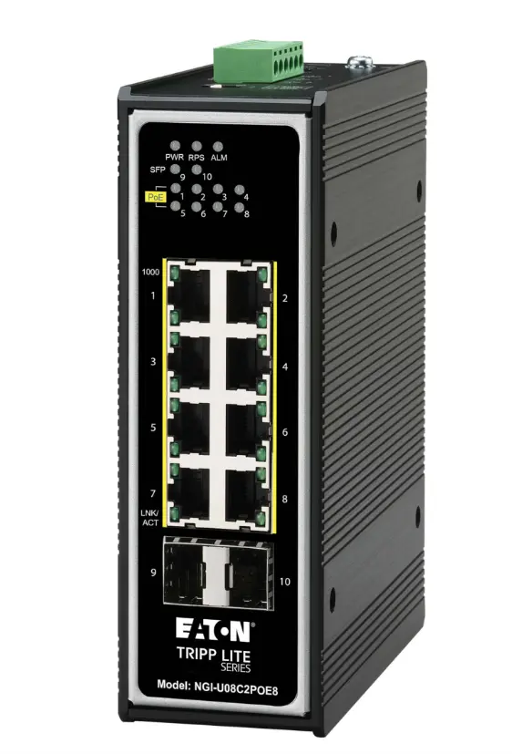 Tripp Lite NGI-U08C2POE8 8-Port Unmanaged Industrial Gigabit PoE+ Switch