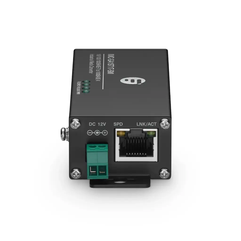 Mini Industrial Unmanaged 1x 10/100/1000Base-T RJ45 to 1x 1000Base-X Single Mode ST 1310nm 20km Gigabit Ethernet Media Converter, American Plug Standard P/N:IMC-GA1ST1T-SM