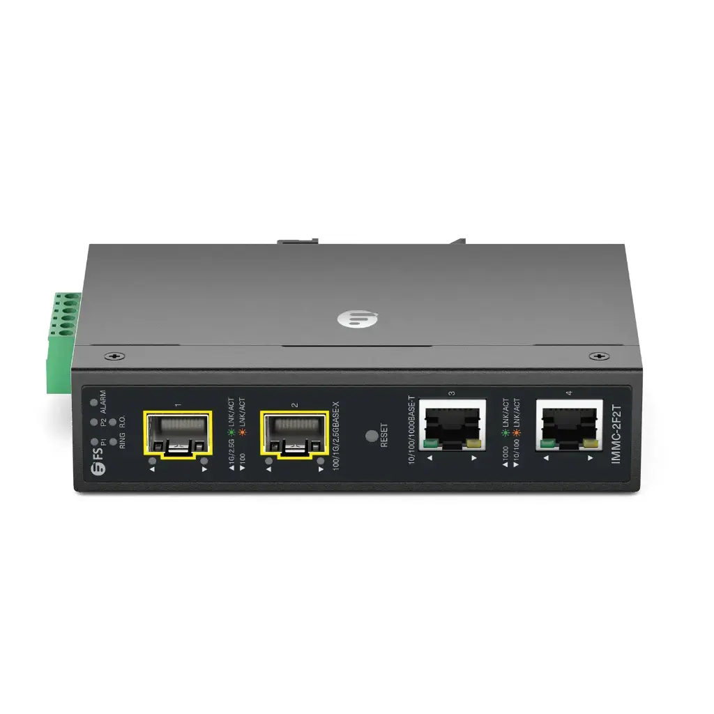Industrial Managed 2x 10/100/1000Base-T RJ45 to 2x 100/1000/2500Base-X SFP Gigabit Ethernet Media Converter P/N:IMMC-2F2T