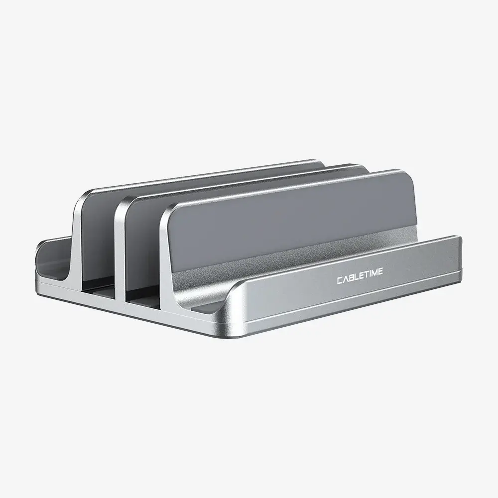 CABLETIME Aluminum Dual Vertical Stand Holder For Laptop Gray CT-VLP02-AG