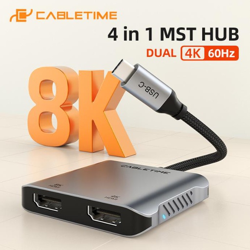 CABLETIME- 8K USB C to HDMI+DP HUB, SKU- CT-CMDH8K-AG