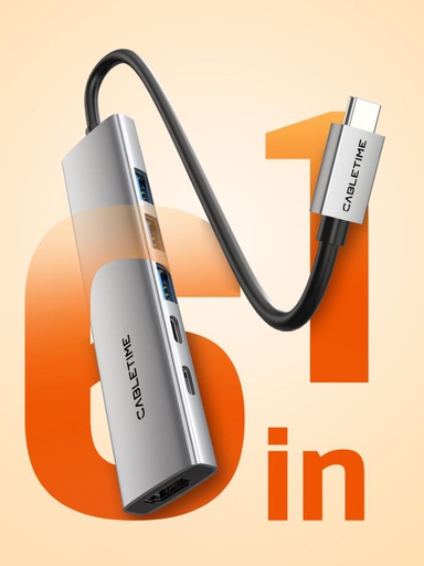 CABLETIME- ECO 9-IN-1 USB C HUB 4K30Hz, 5Gbps,