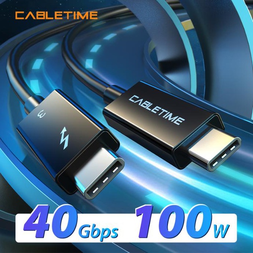 CABLETIME Thunderbolt 3 Cable CT-C160-TB3-PB1 | 40Gbps Data, 100W PD, 8K Video