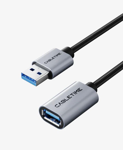 CABLETIME- USB A 3.0 Extension Cable Input: USB A Male; Output: USB A Female; Transmition Rate: 5Gbps; Material: Aluminum Shell + Braided Jacket, SKU- CT-AMAF1-AG2