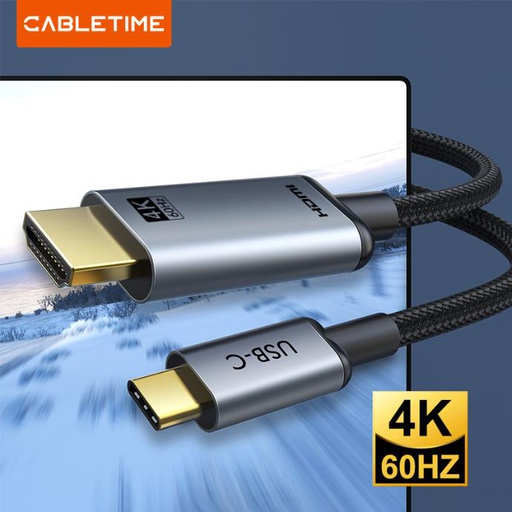 CABLETIME- USB-C to HDMI Cable 4K 60Hz – Premium Gold Plated, Audio Video Support, Aluminum Housing, Braided TPE Jacket