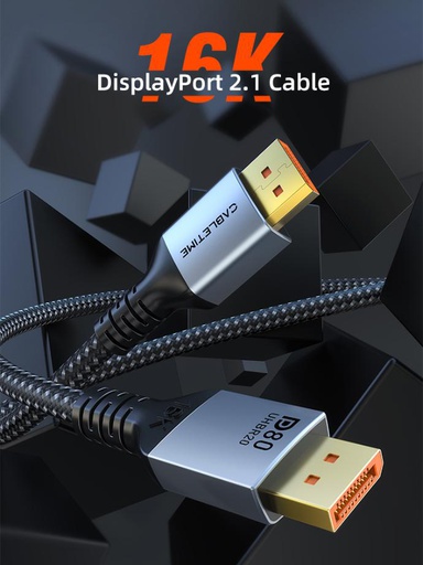 CABLETIME- PREMIUM DisplayPort 2.1 connection cable, M/M,16K, UHD, 80G, Aluminum Housing, SKU- CT-DP16K-AG1