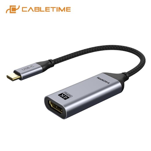 CABLETIME- PREMIUM USB TYPE C  TO HDMI Adapter, SUPPORT AUDIO-VIDEO 4K/60HZ ,USB3.1 COX cable 36-34 WITH BRAIDING, Gold plated,with Alumium housing, Printing CABLETIME+4K/60HZ WORDS , FLEXIBLE PVC+NYLON JACKET , RoHS , SKU- CT-C160-PU31-CMHDFn1-S0.2