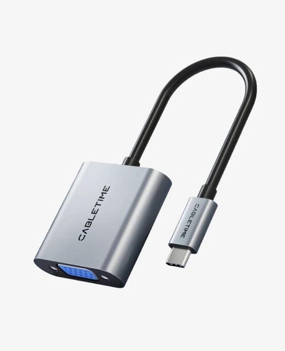 CABLETIME- USB-C to VGA Adapter: Connect to 1080P Displays with Audio - White, Braided