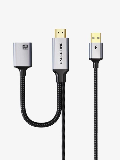 CABLETIME- HDMI TO DISPLAYPORT WITH USB C POWER cable ,