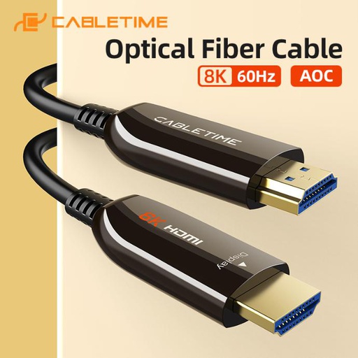 CABLETIME- AOC 8K60Hz HDMI 2.1 Cable HDR, ARC, HDCP2.2, 3D, Lenght : 20 Meter, SKU- CT-AHD8K-ZB20