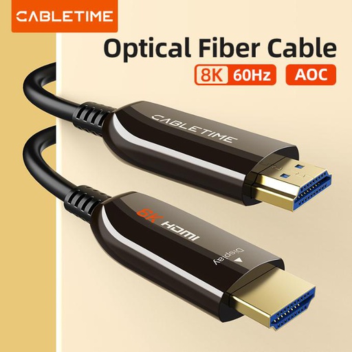 CABLETIME- AOC 8K60Hz HDMI 2.1 Cable HDR, ARC, HDCP2.2, 3D, High Speed 48Gbps Subsampling 4:4:4/4:2:2/4:2:0,Lenght : 50 Meter, SKU- CT-AHD8K-ZB50
