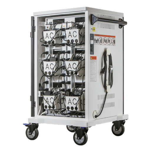 POWER TECHNOLOGIES Premium 36 Bay Secure Smart Charging Cart, USB-C 65W HUB and CABLES UK, MODEL- AC-SLIM-H65, SKU- CRT-SLM-S36L-U-H65C