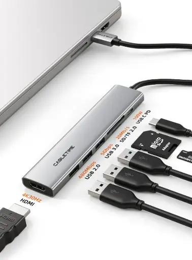 Cabletime Ultra Slim Aluminum Multiport 7 IN 1 USB-C Hub for Macbook Pro