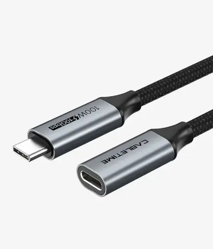 Cabletime Aluminum USB-C to USB-C PD100W Gen2 USB3.1 Extension Cable, Male to Female- 1m