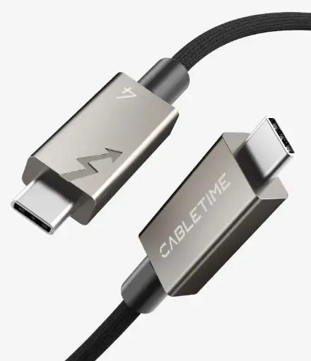 CABLETIME- USB4 CABLE by Coaxial, Black TPE+With Nylon Jacket 40G/240W, AUDIO-VIDEO 8K/60HZ- 2 Meter