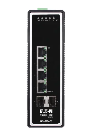 Tripp Lite series 4-Port Managed Industrial Gigabit Ethernet Switch - 10/100/1000 Mbps, 2 GbE SFP Slots, -40° to 75°C, DIN Mount, TAA    Part Number:  NGI-M04C2