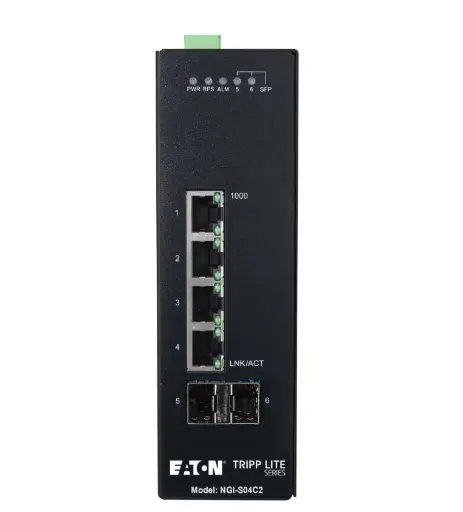 Tripp Lite series 4-Port Lite Managed Industrial Gigabit Ethernet Switch - 10/100/1000 Mbps, 2 GbE SFP Slots, -10° to 60°C, DIN Mount, TAA  Part Number:  NGI-S04C2