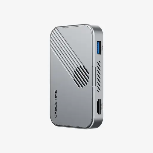 CABLETIME Magnetic 7-in-1 USB-C Hub with NVMe SSD Enclosure, 10Gbps, 4K@60Hz HDMI, 100W PD, SD/TF Card Reader, for iPhone 17/16/15 Pro Max, MacBook, iPad Pro - CT-HUBS1-AS